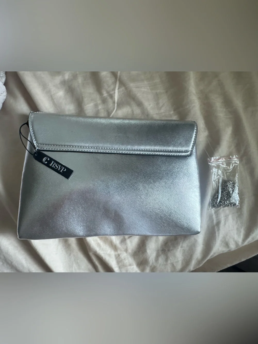 Charming Charlie Silver Glitter Chevron Evening Clutch
